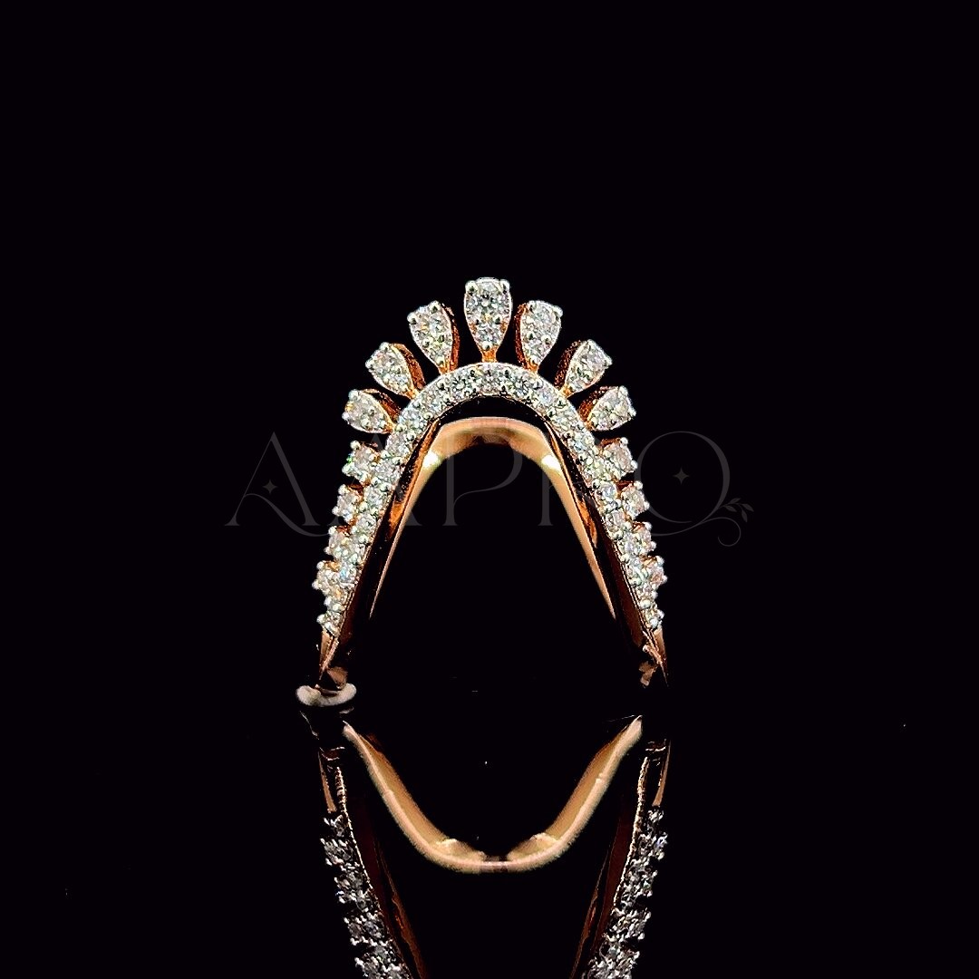 Rose gold open-shank crown ring with a fan of pave diamonds