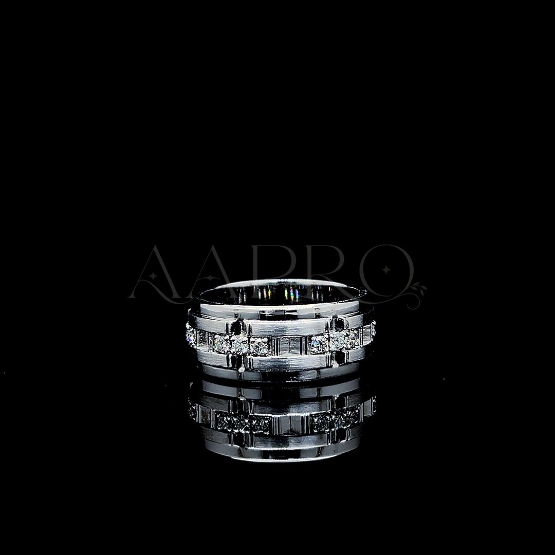 White gold diamond band ring with brushed and polished finish